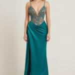 Embellished Plunge Gown — Emerald