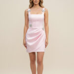Crystal Hearts Draped Satin Mini