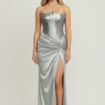 Sculpted Metallic Corset Gown — Silver