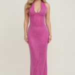 Halter Beaded Column Gown — Pink