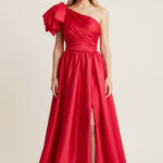 One Shoulder Bow Ball Gown — Red