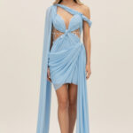 Asymmetric Draped Chiffon Mini — Ice Blue