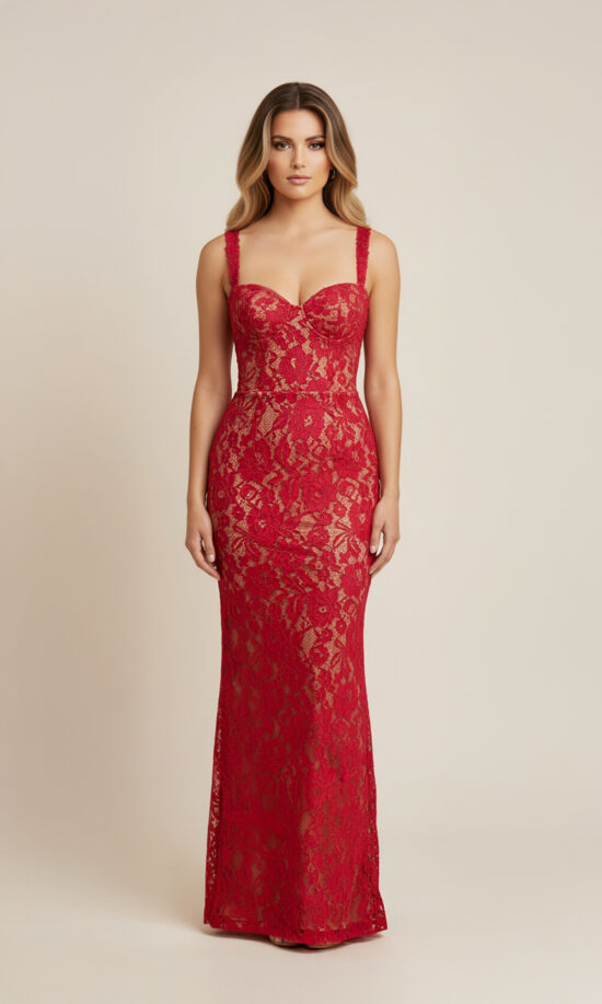 Lace Corset Mermaid Gown — Scarlet Red